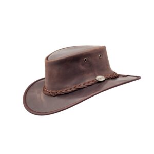 Barmah Foldaway Oiled Leather Hat - Dark Brown - L