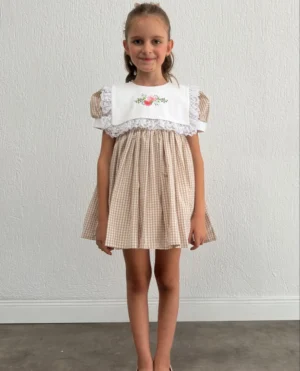 Camel Gingham Bibs Dress
