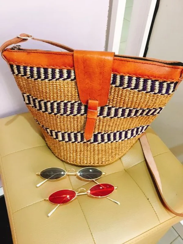 Kenyan Sisal Kiondo Bag With Leather Handles