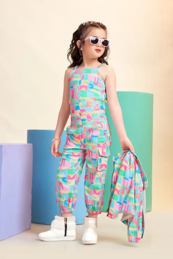 Stylish Multicolour Girls Cotton Casual Set