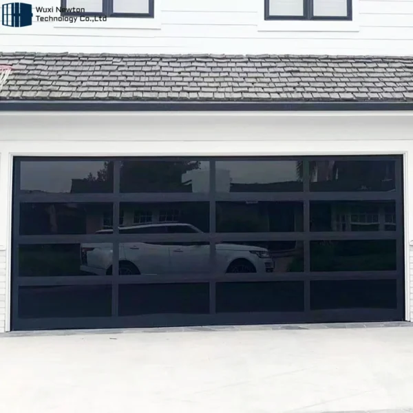 High Quality Frameless Automatic Garage Door With Glass Windproof Frosted Glass Overhead Garage Doors For Exterior Design