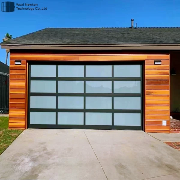 High Quality Frameless Automatic Garage Door With Glass Windproof Frosted Glass Overhead Garage Doors For Exterior Design