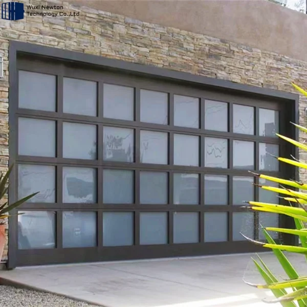 High Quality Frameless Automatic Garage Door With Glass Windproof Frosted Glass Overhead Garage Doors For Exterior Design