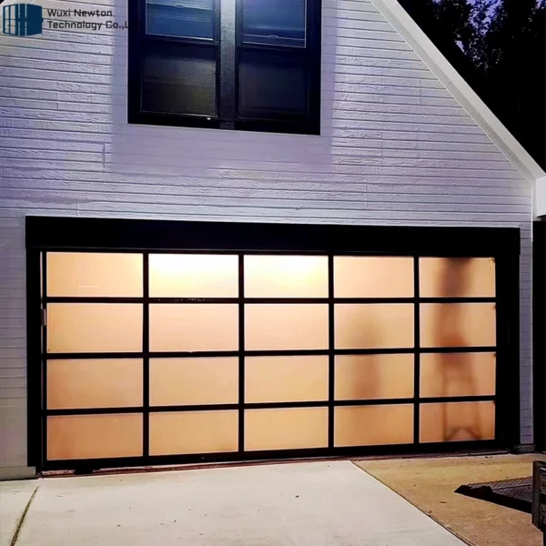 High Quality Frameless Automatic Garage Door With Glass Windproof Frosted Glass Overhead Garage Doors For Exterior Design