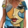 Portrait Printed V-neck Ladies' Short Sleeve T-shirt