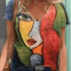 Portrait Printed V-neck Ladies' Short Sleeve T-shirt