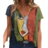 Portrait Printed V-neck Ladies' Short Sleeve T-shirt