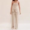 68a731195e14190e578c2220_lg Graceful Tube Top Suit Fashion Button Sleeveless Top And Straight Pants Women's Trousers Set