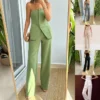 68a731195e14190e578c2222_lg Graceful Tube Top Suit Fashion Button Sleeveless Top And Straight Pants Women's Trousers Set