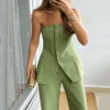 68a731195e14190e578c2229_lg Graceful Tube Top Suit Fashion Button Sleeveless Top And Straight Pants Women's Trousers Set