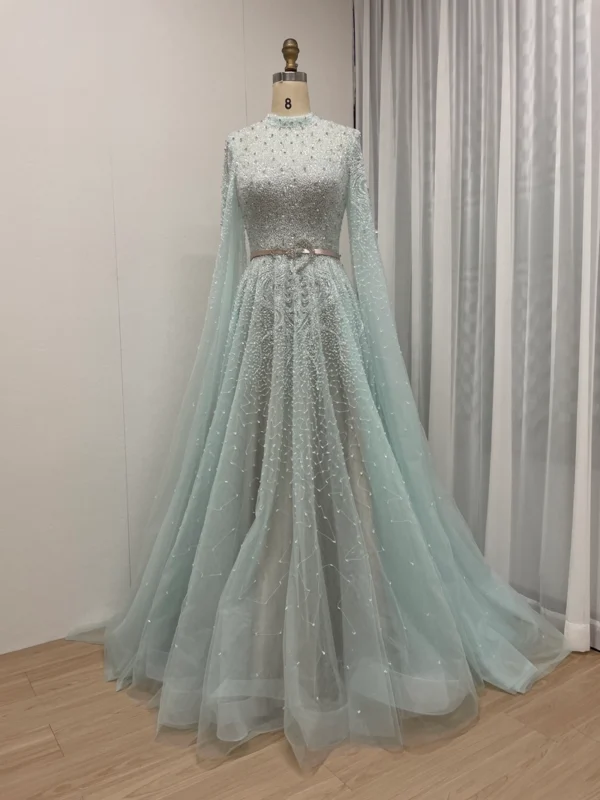 MB40029 Elegant A-Line Evening Dress High Neck Muslim Dubai Arabic Mother Of The Bride Dress For Wedding Party Prom Dresses