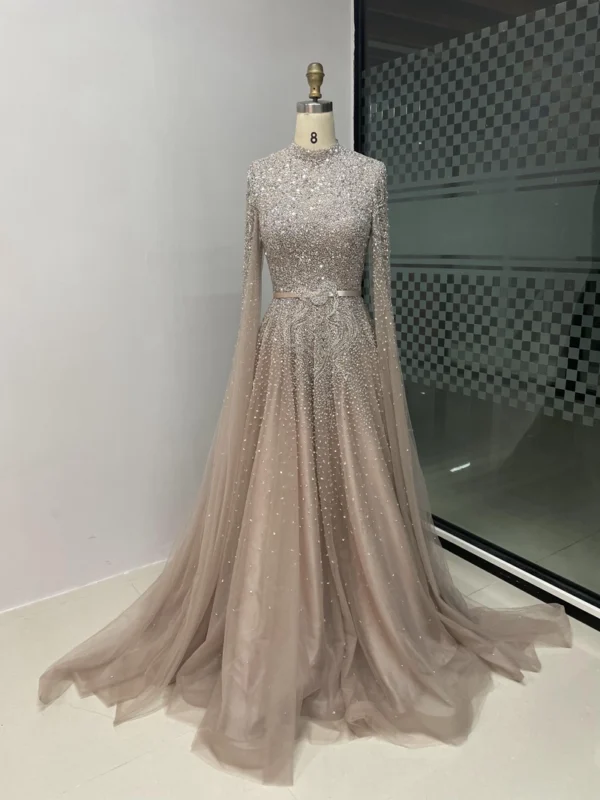 MB40029 Elegant A-Line Evening Dress High Neck Muslim Dubai Arabic Mother Of The Bride Dress For Wedding Party Prom Dresses