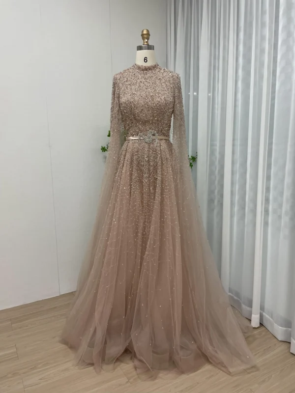 MB40029 Elegant A-Line Evening Dress High Neck Muslim Dubai Arabic Mother Of The Bride Dress For Wedding Party Prom Dresses