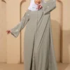 Sage Green Embroidered Abaya With Scallop Sleeve And Scarf