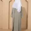Sage Green Embroidered Abaya With Scallop Sleeve And Scarf