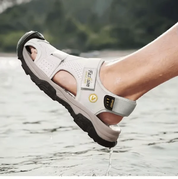 68bf953ceca560067734c40e_lg Custom Logo Leather Upper Large Size Summer Outdoor Men's Adjustable Sandals Handmade Sewing Breathable Rubber Factory Supply