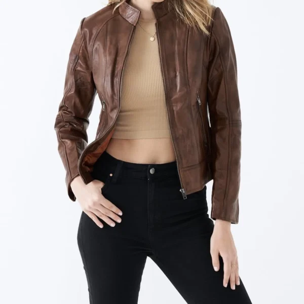 Women's Elba Waxed-Brown Leather Jacket