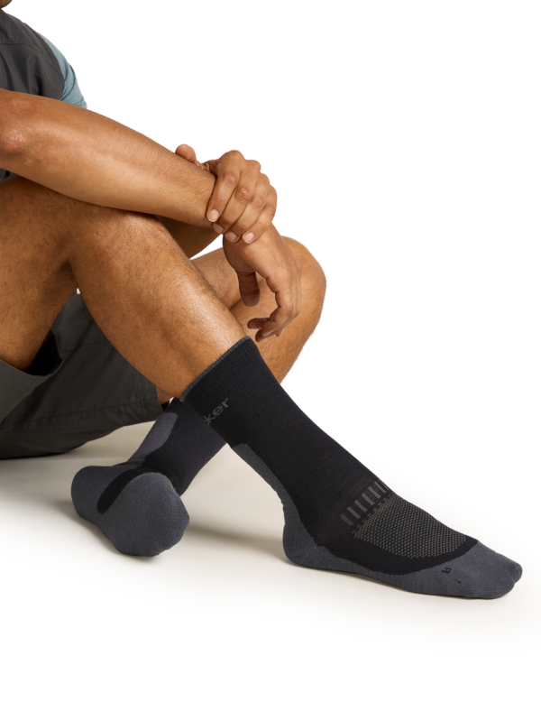 Icebreaker Hike+ Light Mens Merino Crew Socks - Black/Obsidian - L