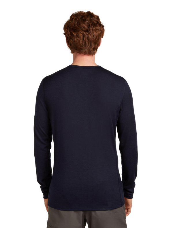 IB0A57BD401100L (2) Icebreaker 200 Oasis Mens Merino Long Sleeve Crewe T-Shirt - Elevation Line - Midnight Navy - L