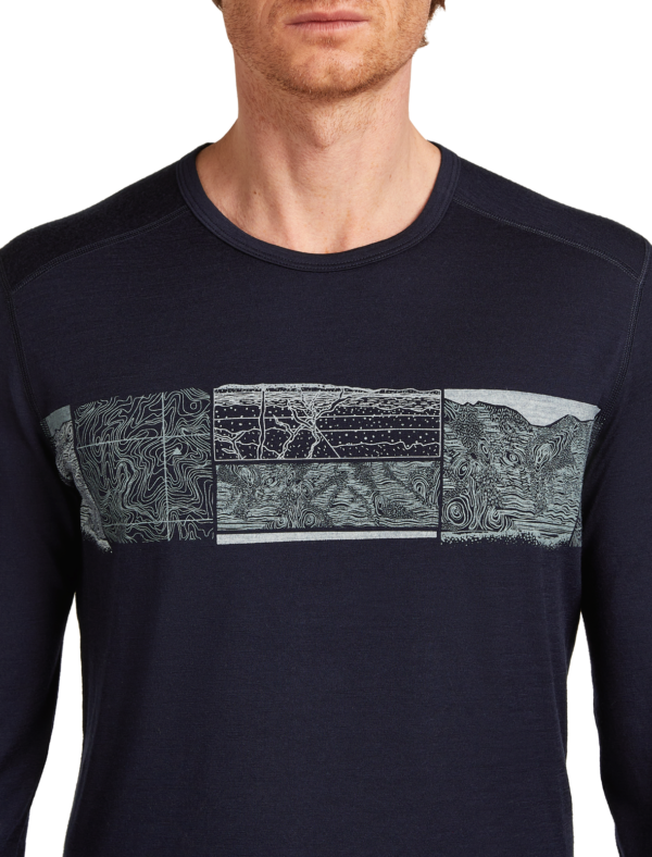 IB0A57BD401100L (3) Icebreaker 200 Oasis Mens Merino Long Sleeve Crewe T-Shirt - Elevation Line - Midnight Navy - L