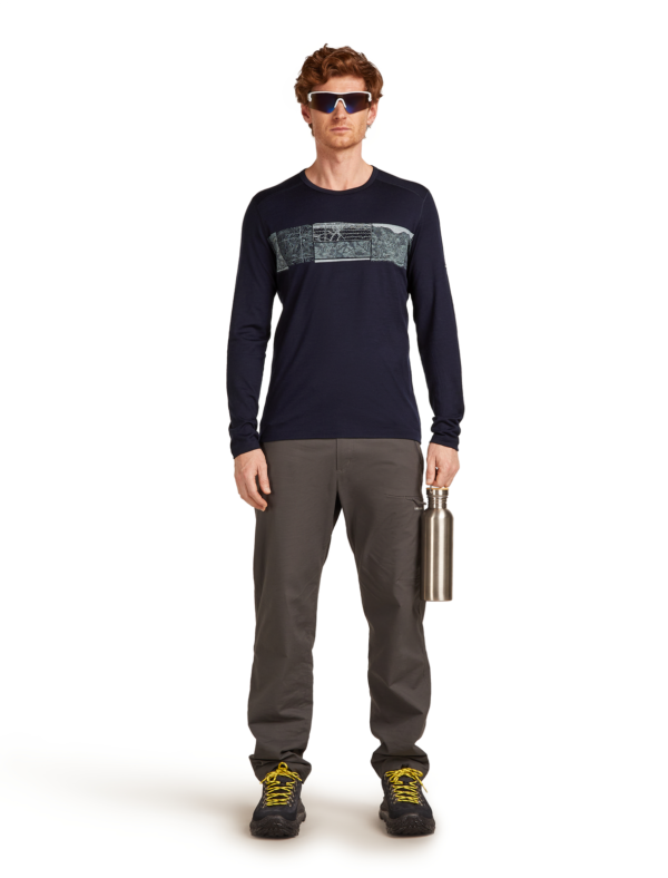 IB0A57BD401100L (5) Icebreaker 200 Oasis Mens Merino Long Sleeve Crewe T-Shirt - Elevation Line - Midnight Navy - L