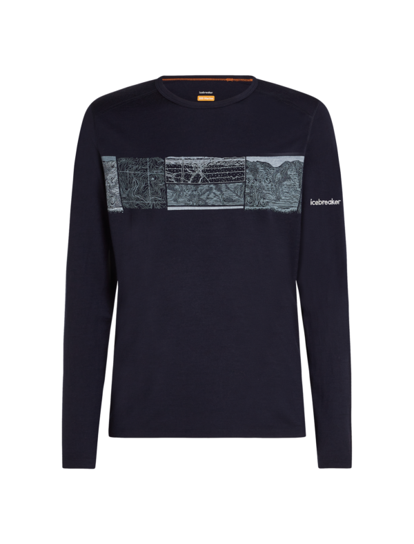 IB0A57BD401100L Icebreaker 200 Oasis Mens Merino Long Sleeve Crewe T-Shirt - Elevation Line - Midnight Navy - L