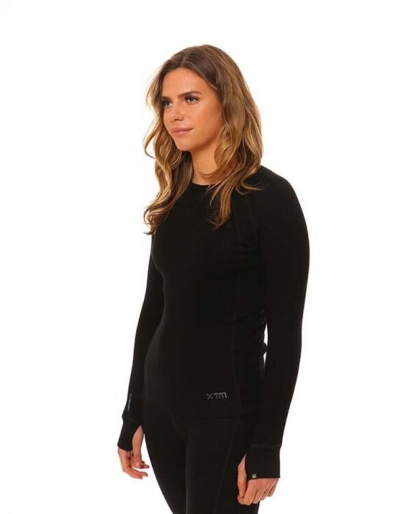 ML001-BLK-08 (3) XTM Merino Womens Crew Neck Base Thermal Top - Black - 8