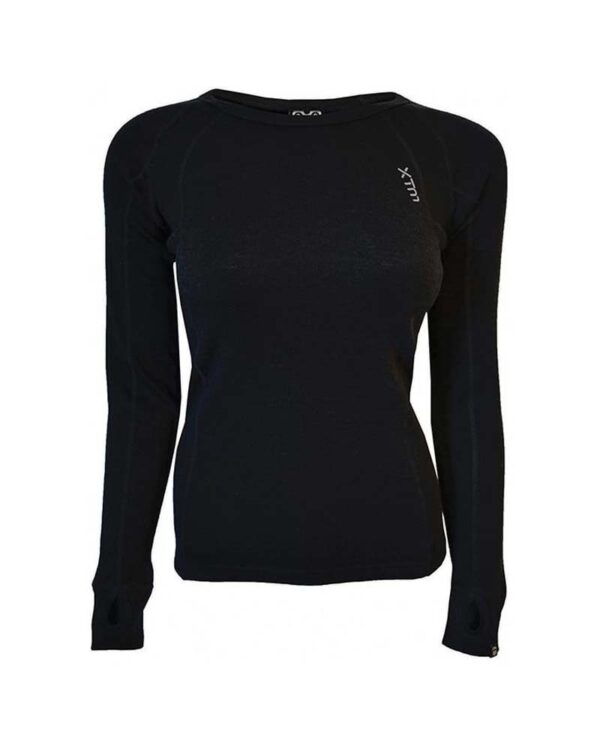 ML001-BLK-08 XTM Merino Womens Crew Neck Base Thermal Top - Black - 8