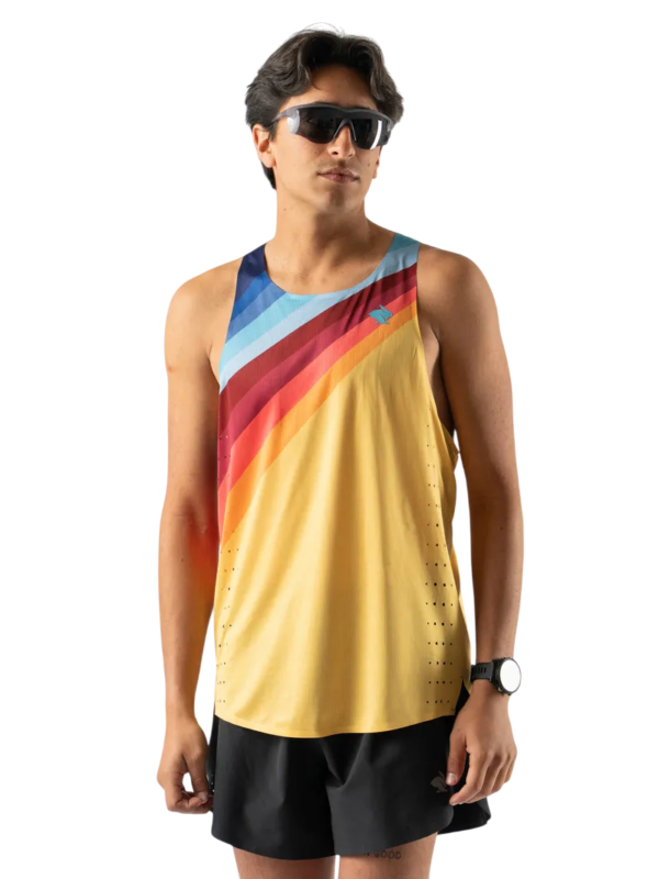 RM339-721-L Rabbit Go Time Mens Running Tank Top - Solar Stripe - L