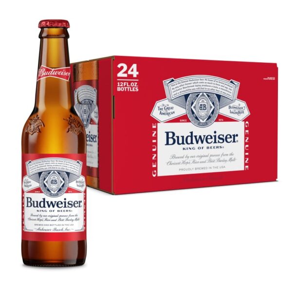 Budweiser American Lager Beer 24 Pack 12 fl oz Glass Bottles 5% ABV