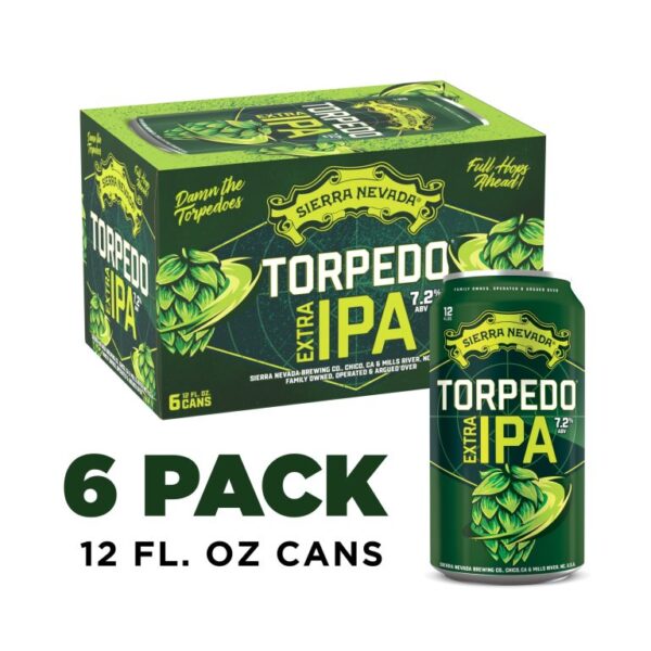 Sierra Nevada Torpedo Extra IPA Craft Beer, 6 Pack, 12 fl oz Aluminum Cans, 7.2% ABV