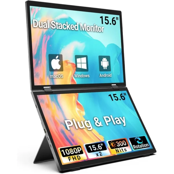 Dual Screens Foldable Monitor 15.6 Inch Two Displays Portable Monitor Laptop Extender Dual Screens Foldable Monitor 15.6 Inch Two Displays Portable Monitor Laptop Extender