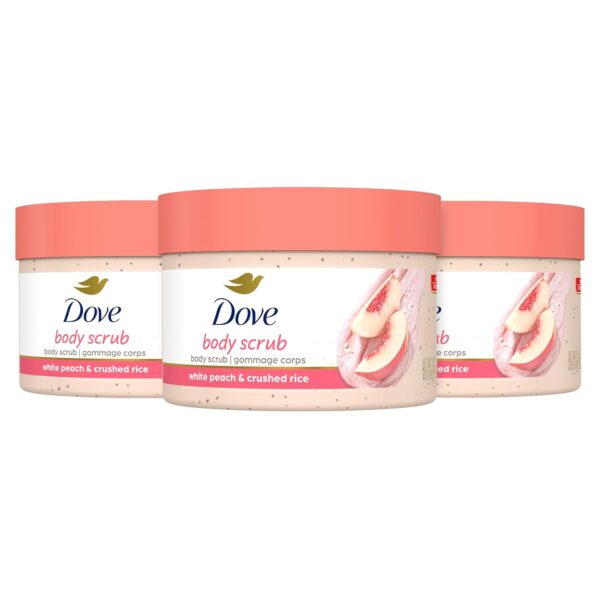 Dove Body Scrub White Peach & Crushed Rice 3 Count for Visibly Silky-Smooth, Nourished Skin, with ¼ Moisturizing Cream