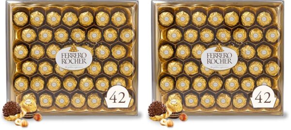 Ferrero Rocher Premium Gourmet Milk Chocolate Hazelnut, Individually Wrapped Candy for Gifting, 42 Count (Pack of 2)